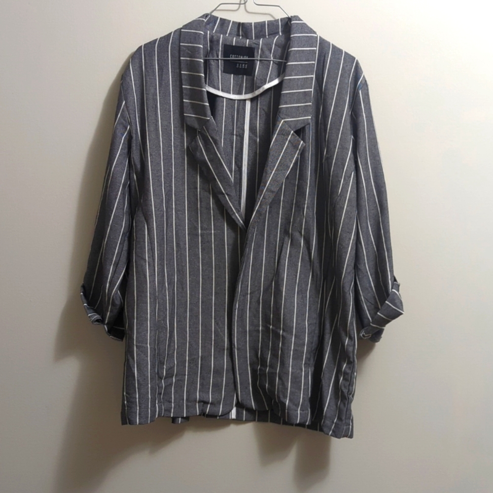 Gray and white striped blazer